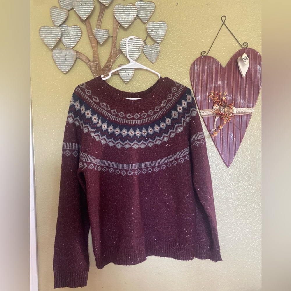 Weatherproof Maroon Geometric Sweater